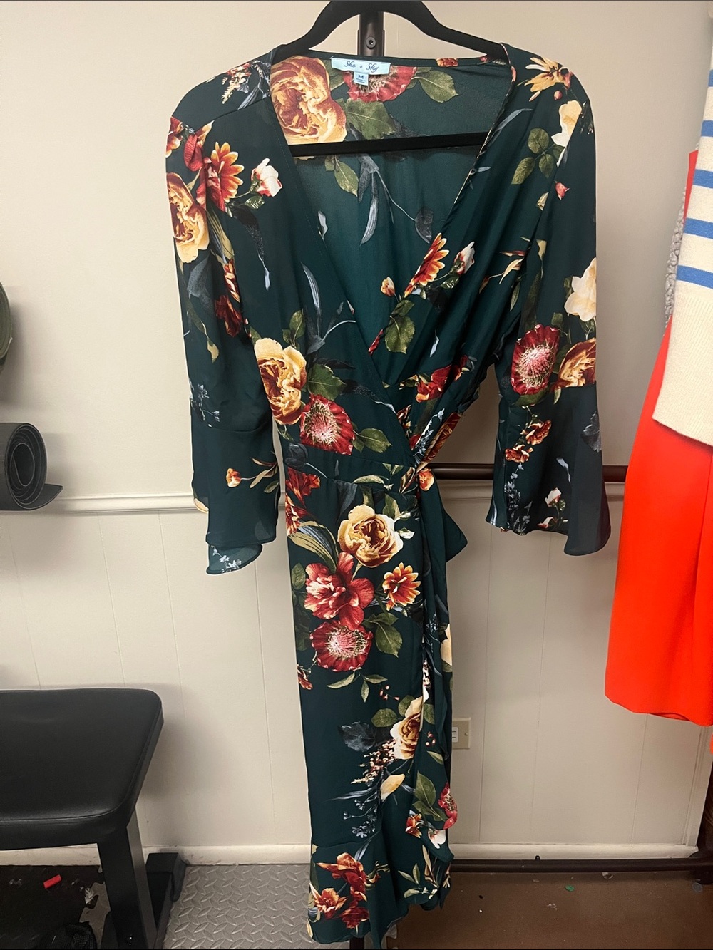 She + Sky Dark Green Floral Wrap Maxi Dress